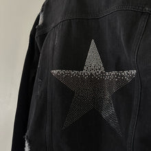 Load image into Gallery viewer, Hipchik Couture Star Embellished Distressed Denim Jacket Black L
