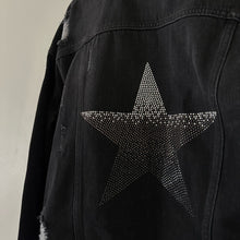Load image into Gallery viewer, Hipchik Couture Star Embellished Distressed Denim Jacket Black L
