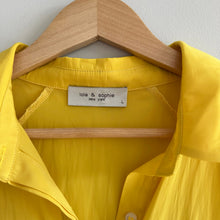 Load image into Gallery viewer, Lola &amp; Sophie Button Front Tiered Short Sleeve Shirt Dress Yellow L
