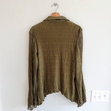 Load image into Gallery viewer, Free People Next Dimension Button Front Textured Collared Blouse Green M
