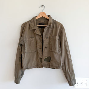 Sanctuary Lieutenant Cropped Cotton Military Utility Jacket Green S