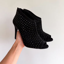 Load image into Gallery viewer, MICHAEL Michael Kors Dani Suede Stud Embellished Peep Toe Bootie Pumps Black 8.5
