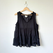 Load image into Gallery viewer, Tuckernuck Salty Paloma Cotton Split Neck Sleeveless Tiered Peplum Top Black L
