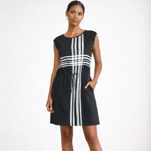 Dries Van Noten Striped Cinch Waist Tunic Dress Black White L