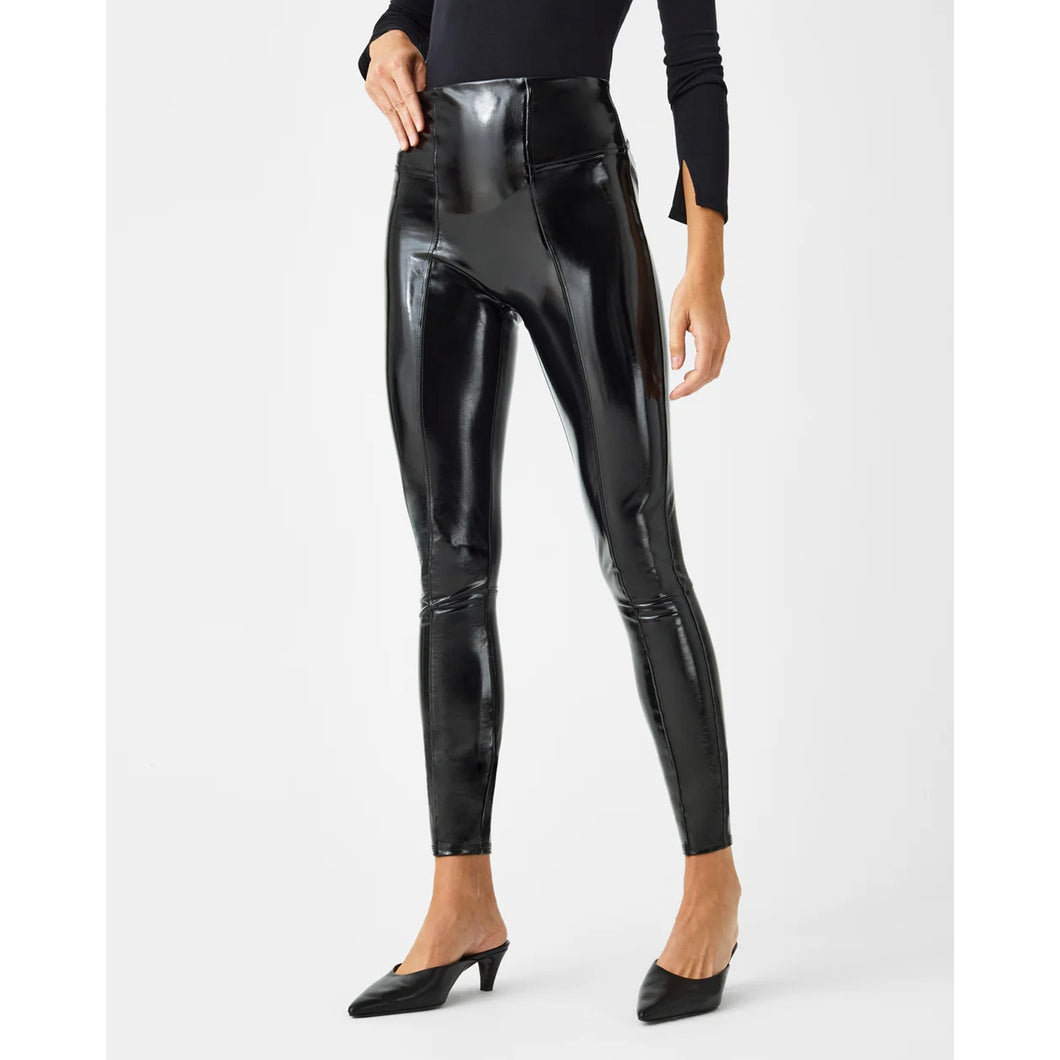 NWT Spanx Faux Patent Leather High Rise Pull On Leggings Black XS
