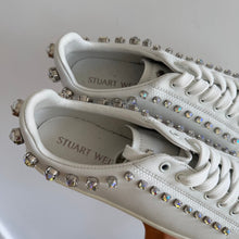 Load image into Gallery viewer, Stuart Weitzman Goldie Shine Embellished Convertible Sneakers White Silver 8
