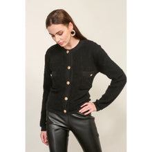 Load image into Gallery viewer, Line And Dot Khloe Boucle Button Front Casual Knit Cardigan Black L
