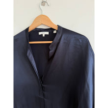 Load image into Gallery viewer, Vince Silk Satin V-Neck Long Sleeve Blouse Navy Blue M
