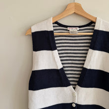 Load image into Gallery viewer, Talbots Knit Striped Button Front Cotton Sweater Vest Blue White S
