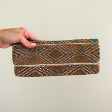 Load image into Gallery viewer, Santi Aztec Pattern Beaded Rectangle Shape Clutch Bag Brown
