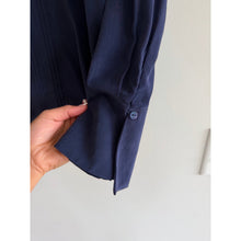 Load image into Gallery viewer, L'Agence Silk Pleated V-Neck Long Sleeve Blouse Blue XS
