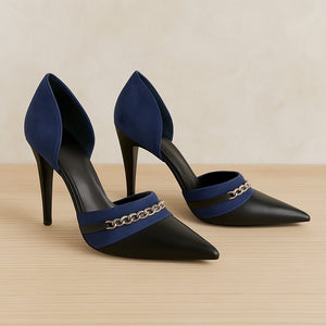 Jenni Kayne D'Orsay Suede Leather Chain Detail Pumps Black Blue 39 $595