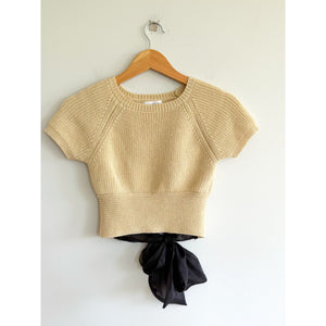 Lovers + Friends Mackenzie Knit Cut Out Back Cropped Top Cream M