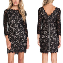 Load image into Gallery viewer, Diane Von Furtenberg Colleen 3/4 Sleeve Lace Mini Dress Black 4
