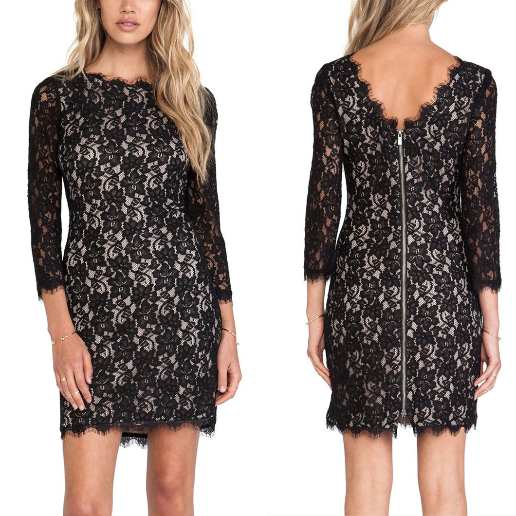 Diane Von Furtenberg Colleen 3/4 Sleeve Lace Mini Dress Black 4