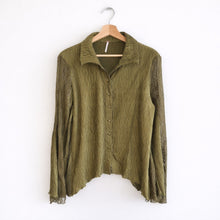 Load image into Gallery viewer, Free People Next Dimension Button Front Textured Collared Blouse Green M
