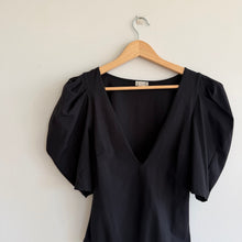 Load image into Gallery viewer, Free People Intimately Va Va Voop V-Neck Puff Sleeve Stretch Bodysuit Black S
