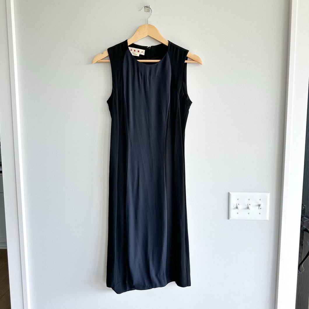 MARNI Colorblock Sleeveless Crew Neck Mini Shift Dress Black 38