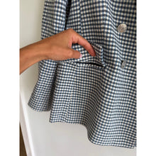 Load image into Gallery viewer, Zara Houndstooth Double-Breasted Long Sleeve Blazer Blue White L
