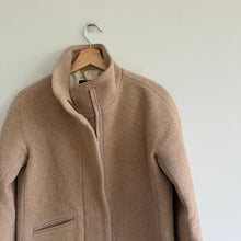 Load image into Gallery viewer, J. Crew Italian Wool Zip Up Mid Length Cocoon Coat Sandstone Tan 2
