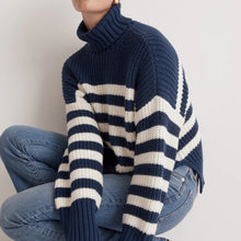 Load image into Gallery viewer, Madewell Wide Rib Turtleneck Sweater Navy White M
