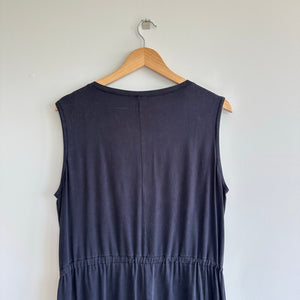 Eileen Fisher Drawstring-Waist Sleeveless Crewneck Dress Navy L