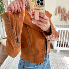 Load image into Gallery viewer, BCBGMaxAzria Leather Zip Front Long Sleeve Jacket Brown 2XS
