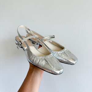 Dolce Vita Rianne Mary Jane Leather Flats Slingback Sandals Metallic Silver 8.5