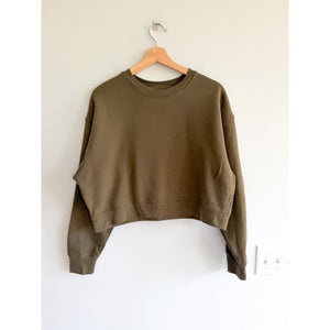 Girlfriend Collective Crewneck Long Sleeve Cropped Pullover Sweatshirt Green M