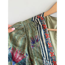Load image into Gallery viewer, Saloni Lea Silk Floral Print Jacquard V-Neck Puff Sleeve Midi Dress Green 10
