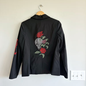 Hipchik Couture Skull Rose Beaded Single-Breasted Blazer Black 14