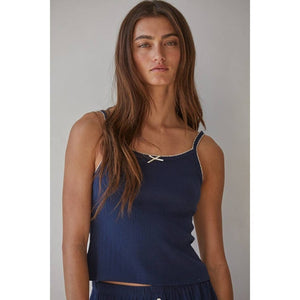 By Together Pointelle Ribbed Knit Cropped Cami Top Blue S