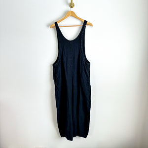 Cut Loose Solid Linen V-Neck Overalls Black XS
