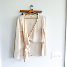 Load image into Gallery viewer, Luca + Grae Ribbed Knit Wrap Long Sleeve Crop Top &amp; Skirt Set Cream L NWT
