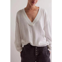 Load image into Gallery viewer, We The Free Ricky Thermal V-Neck Ribbed Knit Long Sleeve T-Shirt White M
