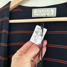 Load image into Gallery viewer, Sinuous Striped Open Front Side Slit Duster Cardigan Blue/Red S
