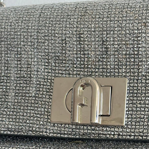 FURLA 1927 Glitter Embellished Chain Strap Mini Crossbody Bag Silver