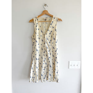 Universal Thread Button Front Floral Print Sleeveless Mini Dress Cream Blue M