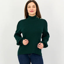 Load image into Gallery viewer, Lauren Ralph Lauren Black Label Mock Neck Knitted Puff Sleeve Sweater Green 1X
