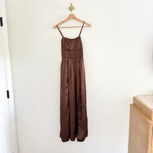 Abercrombie & Fitch Smocked Bodice Satin Maxi Dress Brown XS