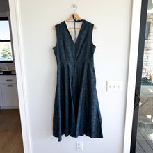 Load image into Gallery viewer, 'S Max Mara Lauren Flared Jacquard Sleeveless Dress Midnight Blue 12 NWT
