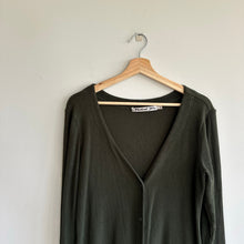 Load image into Gallery viewer, Michael Stars Ribbed Knit Button Front V-Neck Long Sleeve Cardigan Green S
