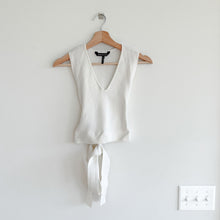 Load image into Gallery viewer, BCBGMaxAzria Ribbed V-Neck Long Sash Tie Waist Cropped Top White XS
