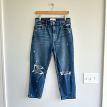 Load image into Gallery viewer, Abercrombie &amp; Fitch The Mom High Rise Distressed Straight Leg Jeans Blue 29
