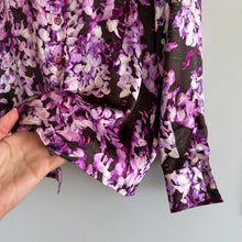 Load image into Gallery viewer, ESCADA Neiman Marcus Silk Floral Print Button Down Shoulder Pad Shirt Purple 34
