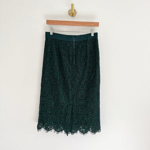 Ann Taylor Lace Knee-Length High Rise Fringe Hem Pencil Skirt Green 2