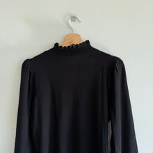 Load image into Gallery viewer, CeCe Ruffled Neck Ribbed Knit Long Sleeve Mini Sweater Dress Black L NWT
