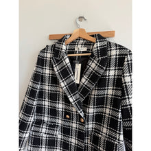 Load image into Gallery viewer, Commense Double-Breasted Metal Button Plaid Tweed Blazer Skirt Set Black M NWT
