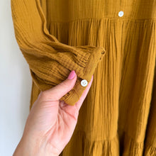 Load image into Gallery viewer, Madewell Lightspun Colette V-Neck Tiered Balloon Sleeve Dress Antique Gold 6
