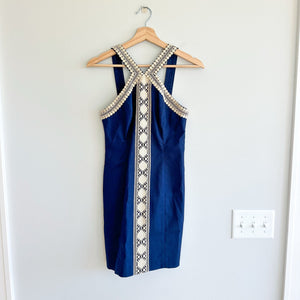 Lilly Pulitzer Vena Halter Neck Embroidered Mini Shift Dress Blue 00